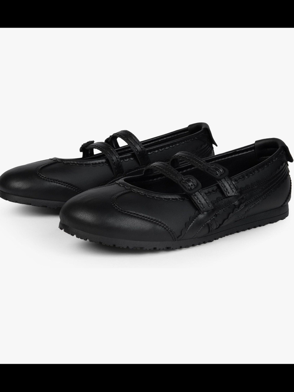 Women's Black Double-Strap Casual Mary Jane Sneakers
